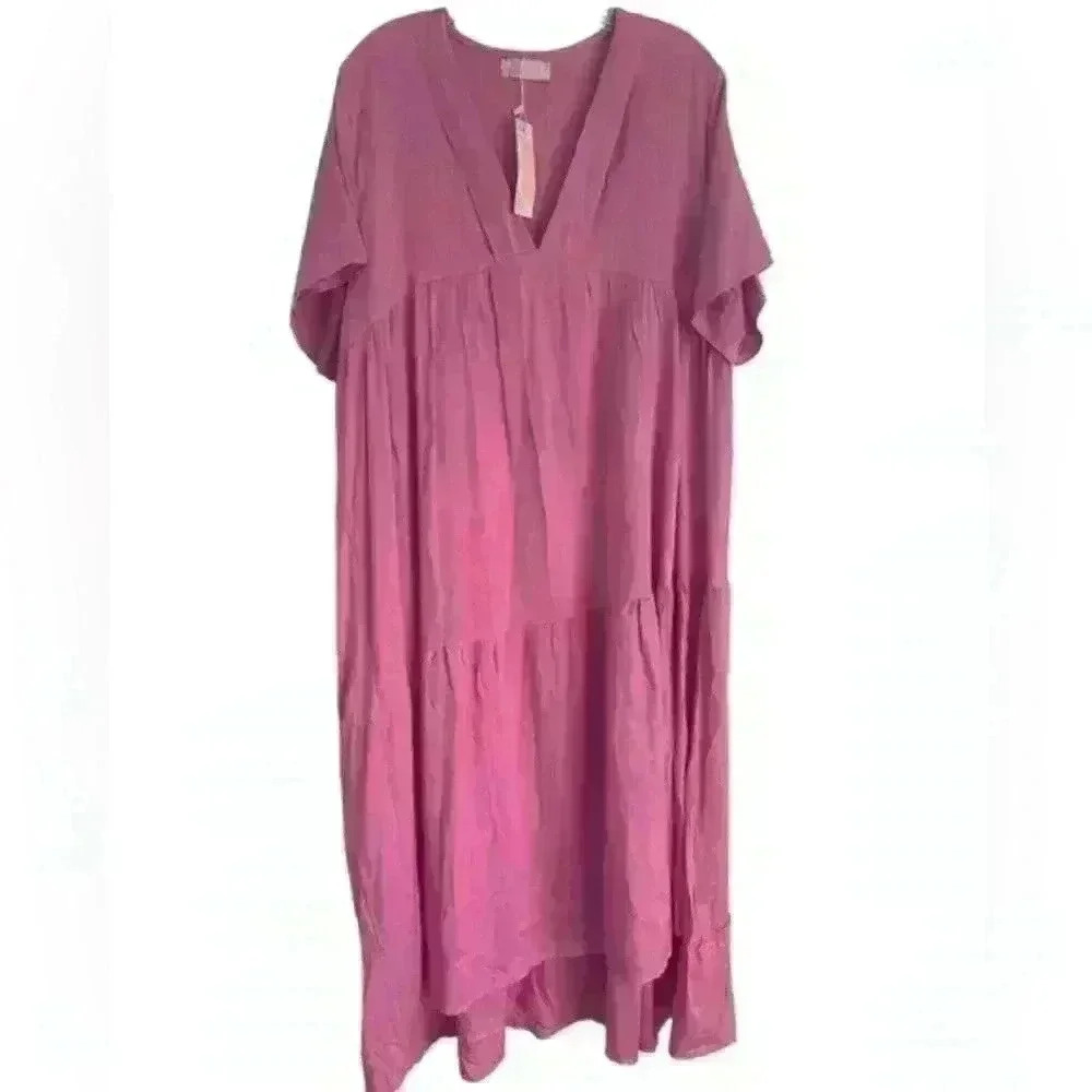 Women’s Size Small Dress Pink Maxi Boho -‎ Flowy Caftan Style Tiered